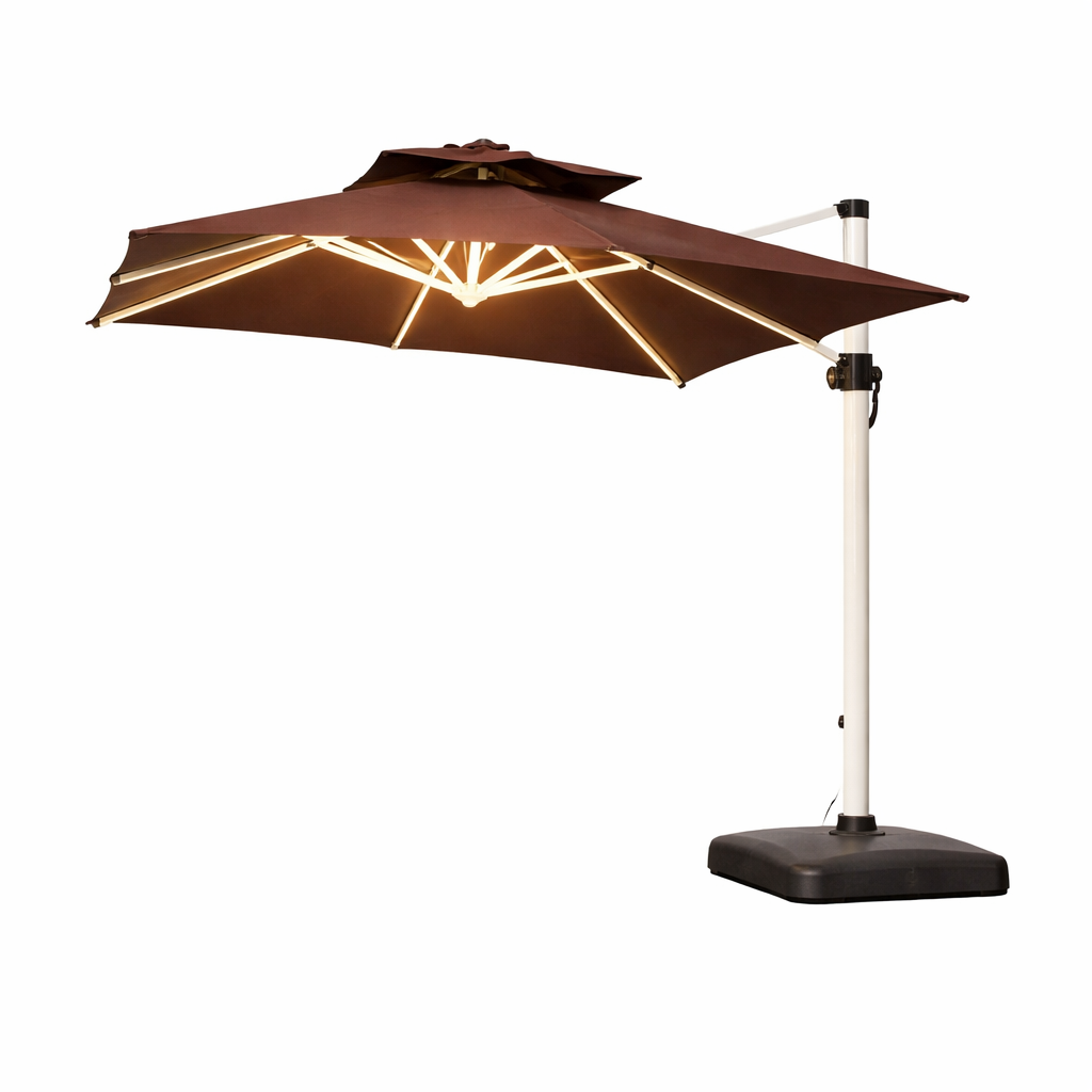 brown rectangular patio umbrella EmberVale LumenArc Cantilever Patio Umbrella – SophistiGifts